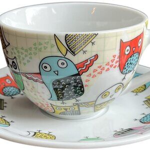 Cup and Saucer OWLS Coffee Tea Porcelain 200ml CREATIVE TOPS Whimsical
